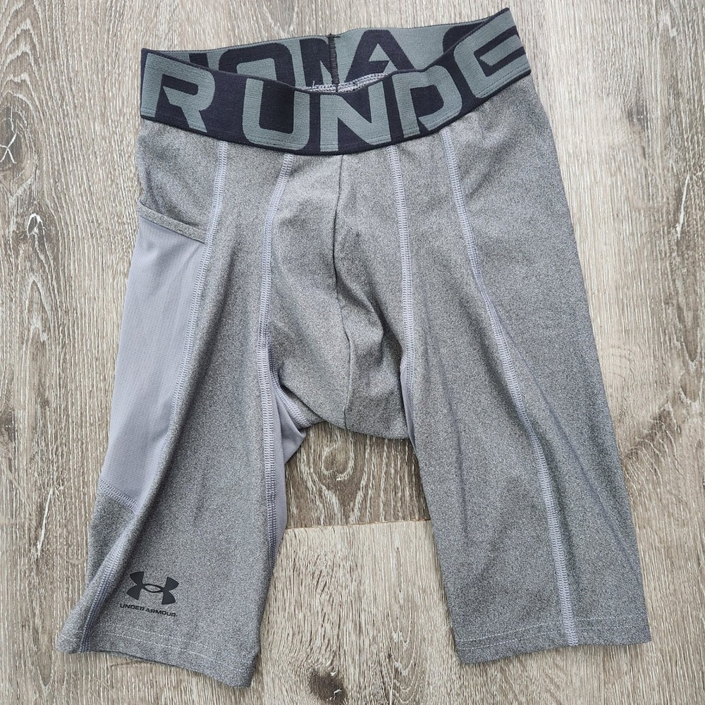 Under Armour Mens HeatGear Compression Shorts Gray Side Pocket XS RN 96510